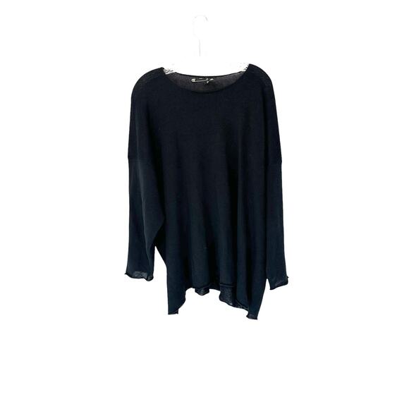 Eskandar Black Basic Casual Knit Goth Vamp Linen Relaxed Lagenlook Sweater OS